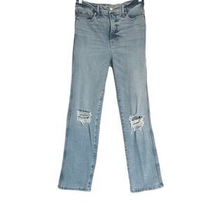 Good American Medium Wash Distressed Straight Leg Blue Jeans GSTL67T - 4/27